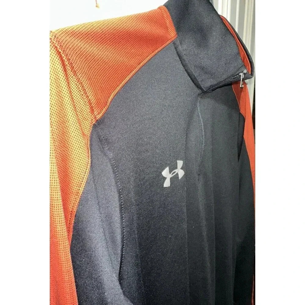 Under Armour Men’s Large 1/4 Zip Pull Over Lightweight Black Burnt Orange - Picture 3 of 8